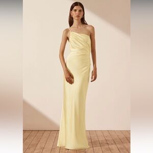 Shona Joy La Lune Luxe Asymmetrical Gathered Maxi Dress - Lemon (Yellow) Size 4